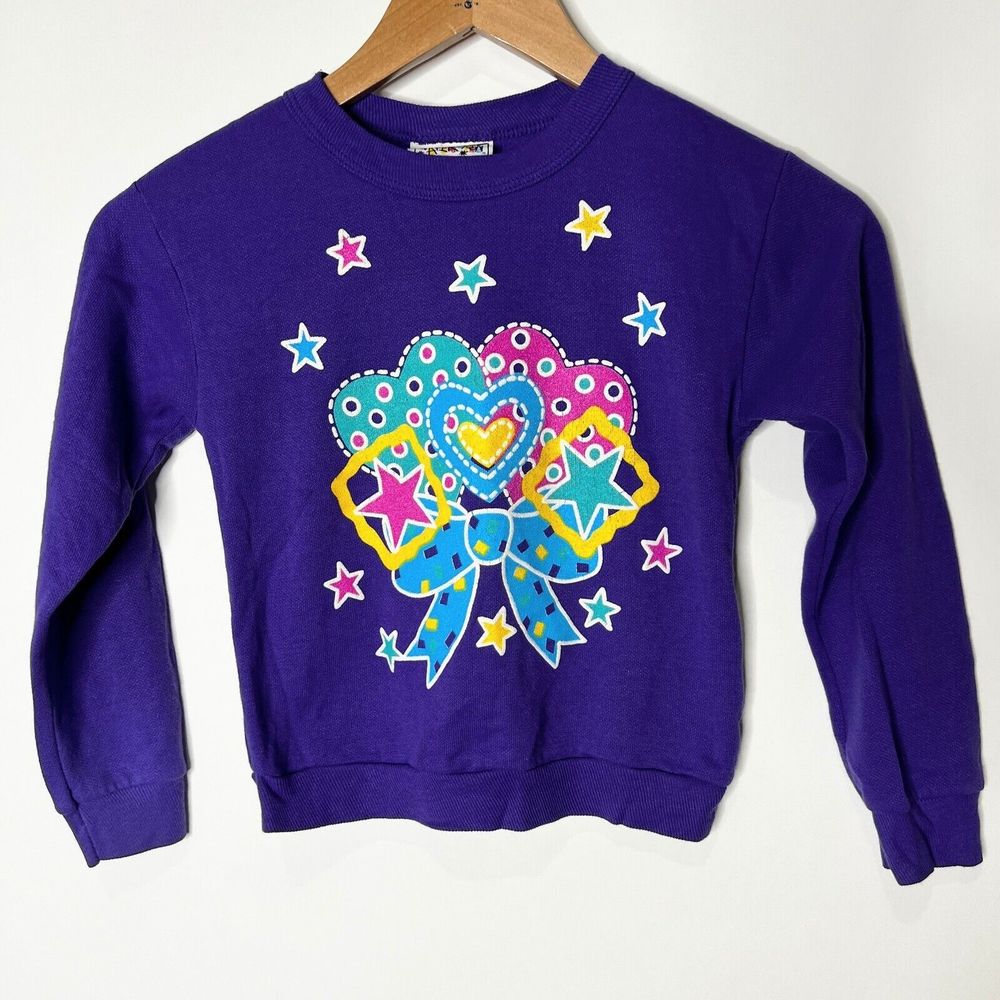 Paper moon Sweatshirt Vintage Hearts Stars Graphic Purple Girls Size Large